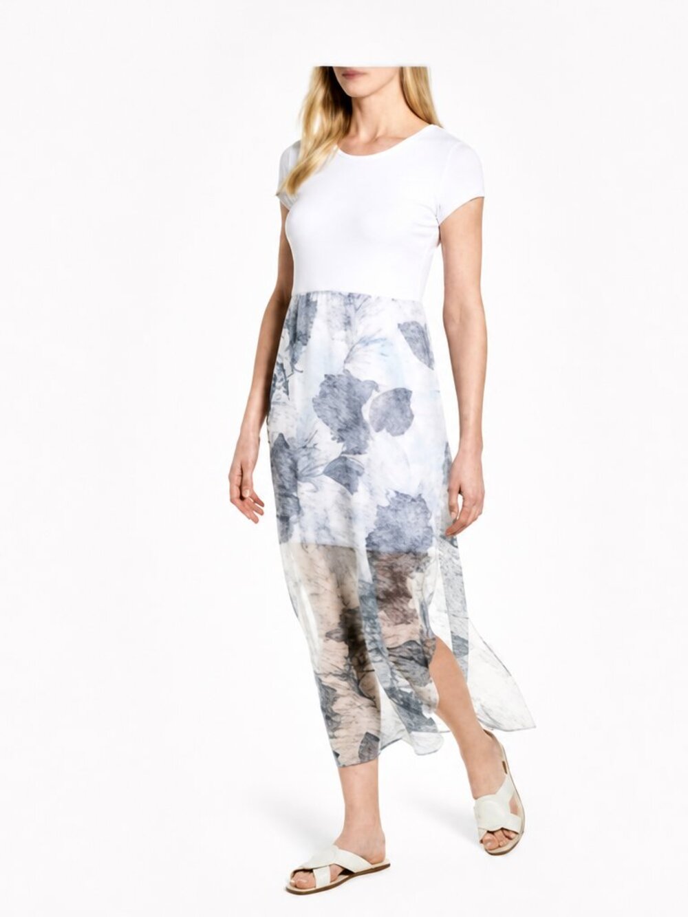 Vince Camuto Island Floral White and Blue  Dress Large